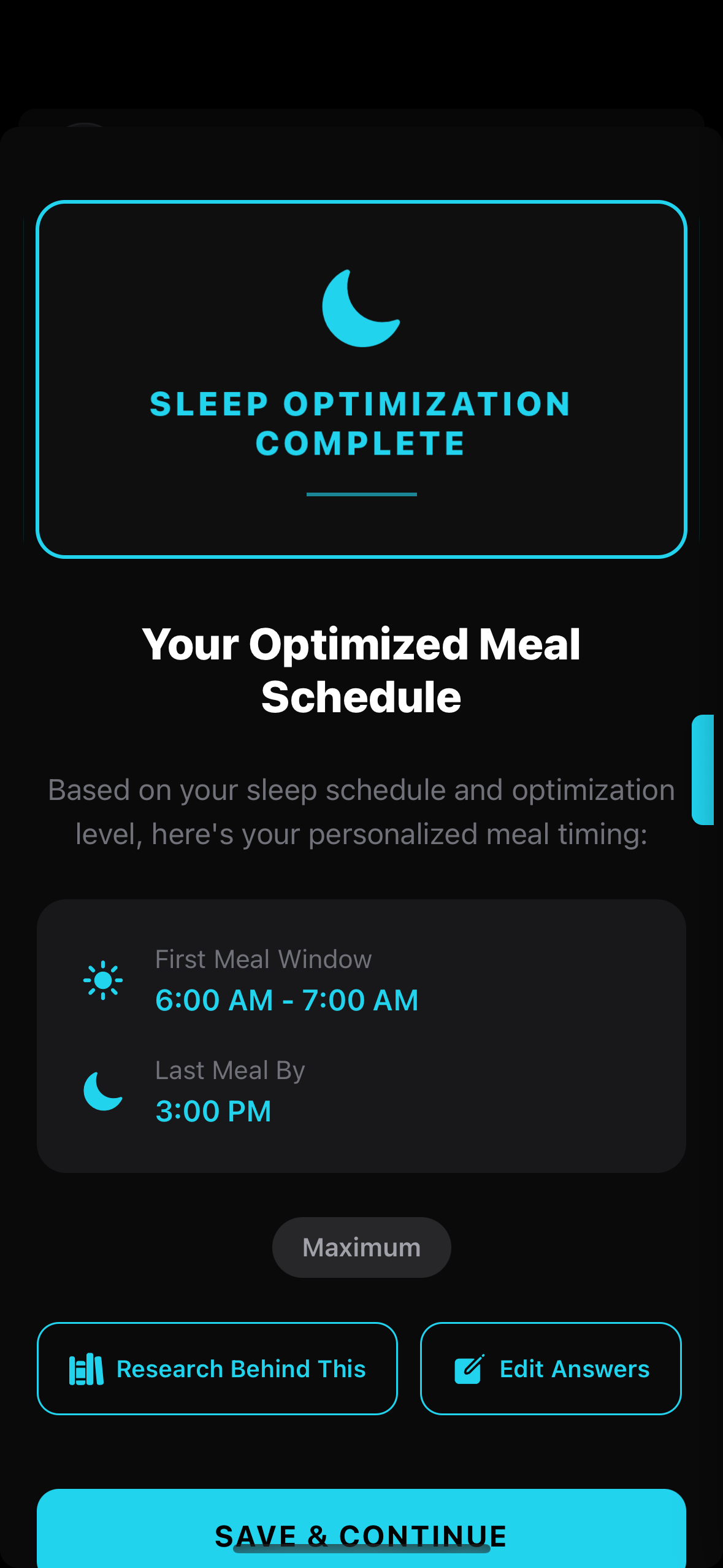 Sleep-optimised meal schedule with first and last meal windows