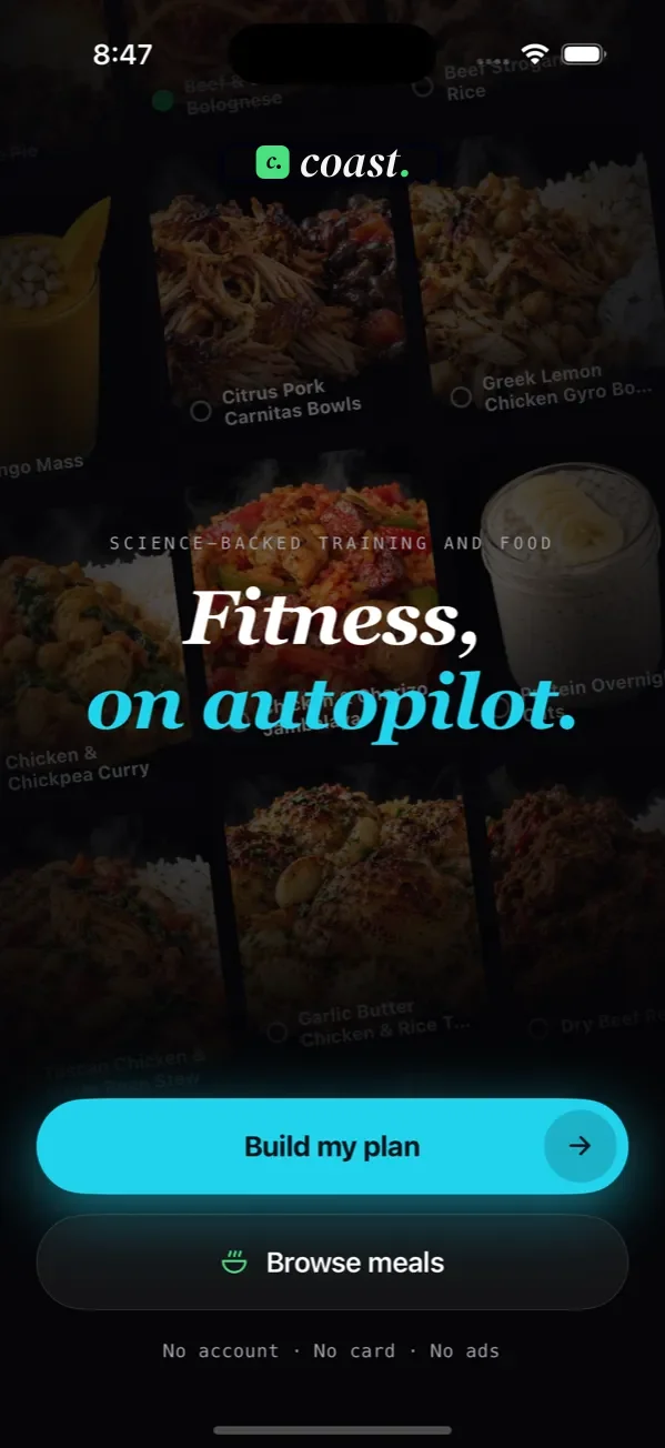 Coast's welcome screen: Fitness, on autopilot.