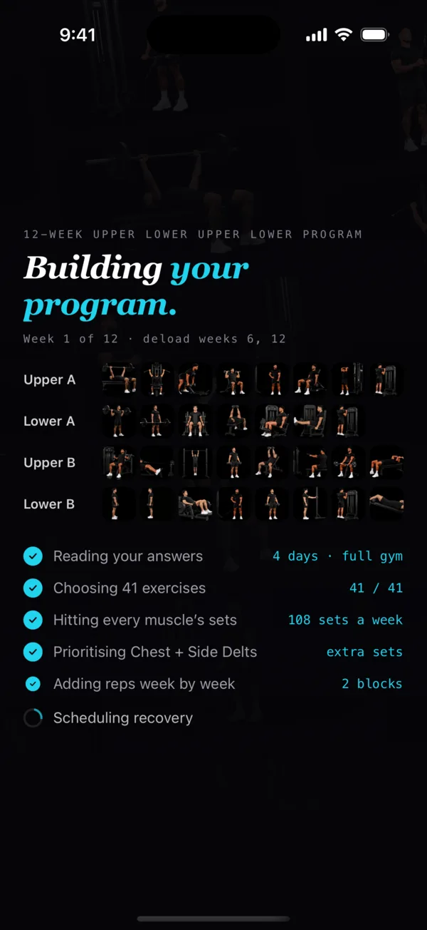 Coast building a 12-week upper lower program: 41 exercises and 108 sets a week